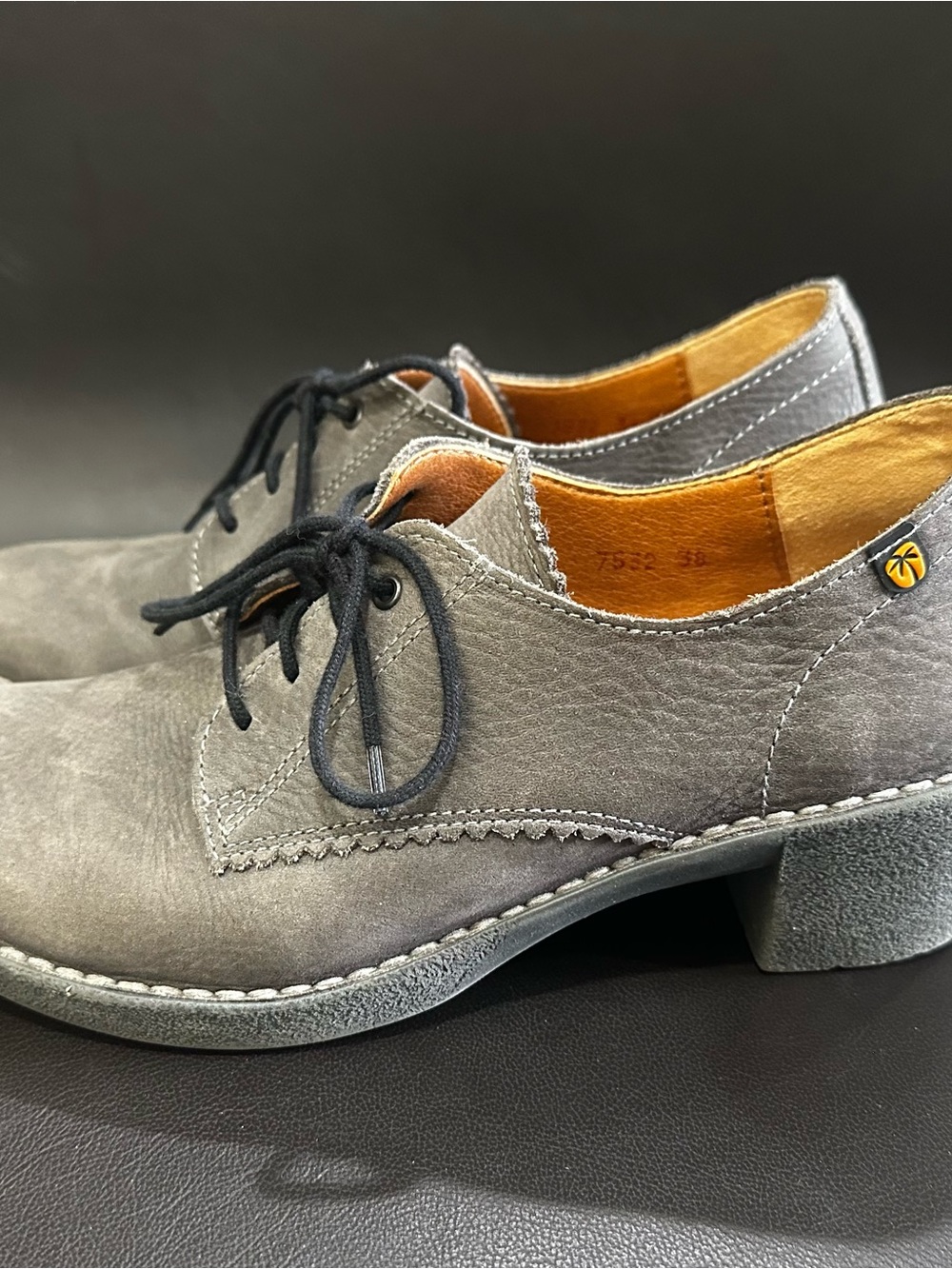Jungla Gray Leather Lace-Up Oxford Block Heel Shoes Women’s Size 7.5 / EU 38 - Picture 5 of 10